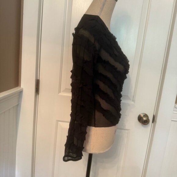 FLORA NIKROOS NEW Black Ruffled Sheer Top blouse tee long sleeve Size S USA - Picture 5 of 10